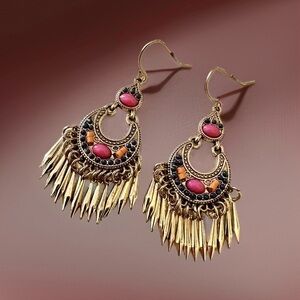 Vintage Style Pink & Gold Tone Hoop Hanging Earrings